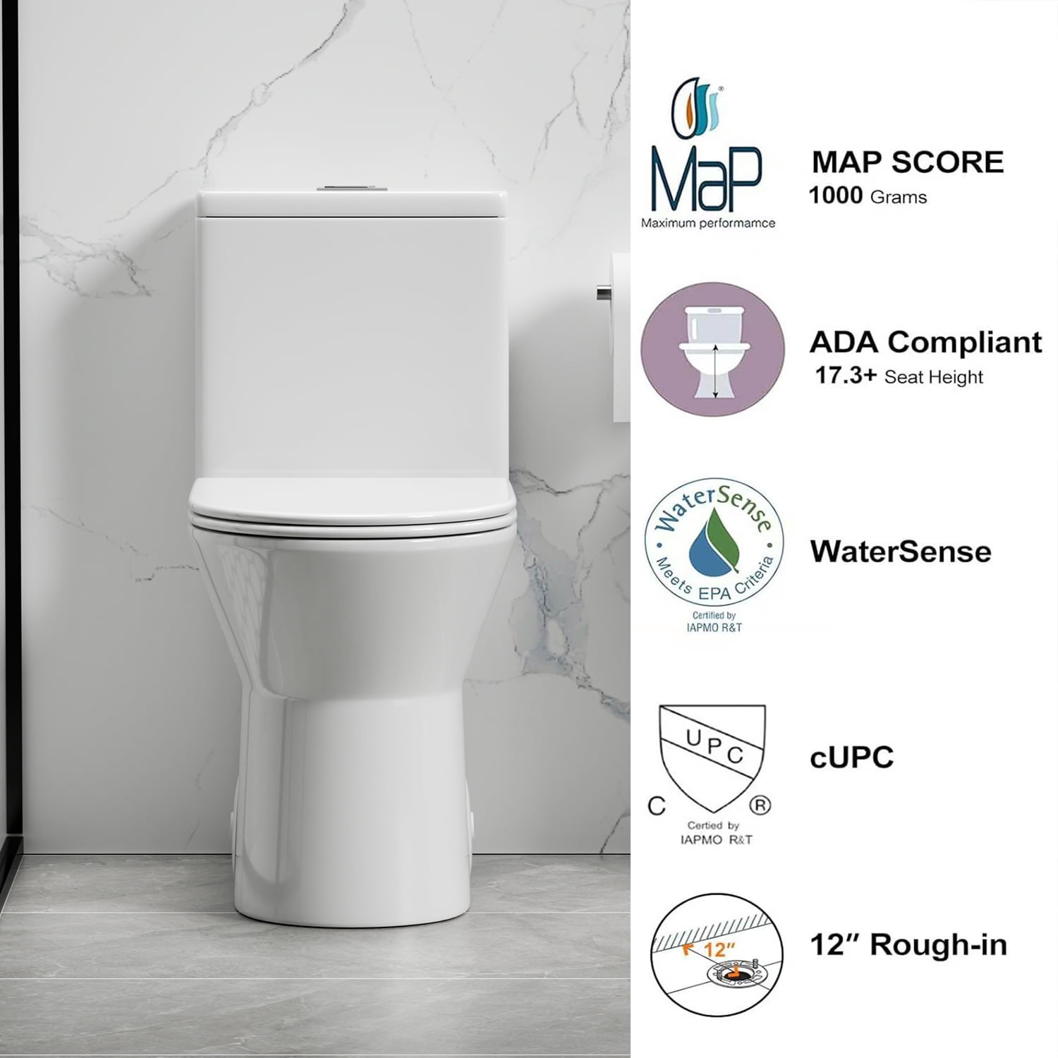 One Piece Toilet,1.1/1.6 GPF Modern Toilet with Comfort Chair Seat,Powerful & Quiet Dual Flush Rimless Bowl,White