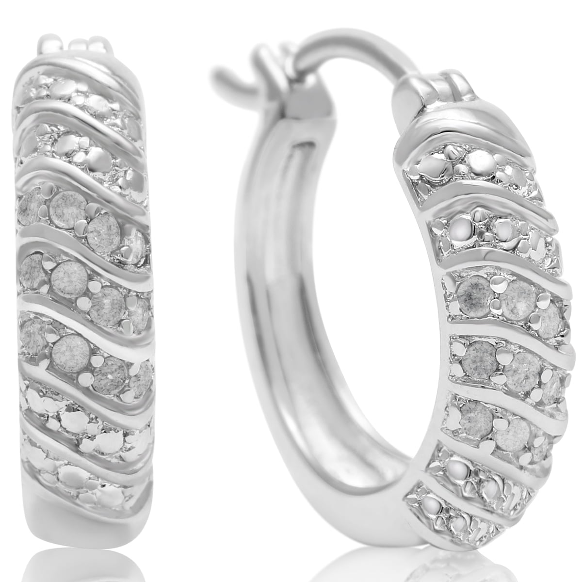Sterling Silbver Enhanced Black and White Diamond Hoop Earrings 1/4 Carat ctw I2-I3