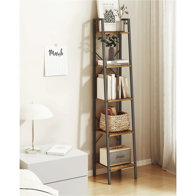 Hzuaneri Ladder Shelf, Narrow Storage Shelves, Tall Bookcase, Rustic