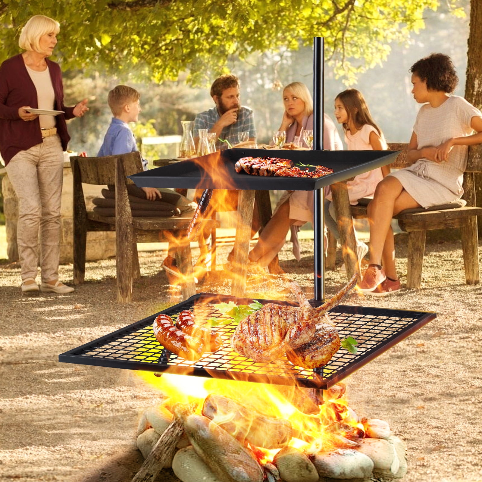 VEVOR Swivel Grill 24" x 24" Campfire Swivel Grill Double Layer Heavy