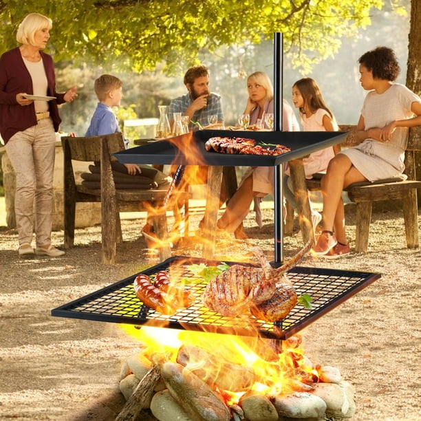VEVOR Swivel Grill 24" x 24" Campfire Swivel Grill Double Layer Heavy