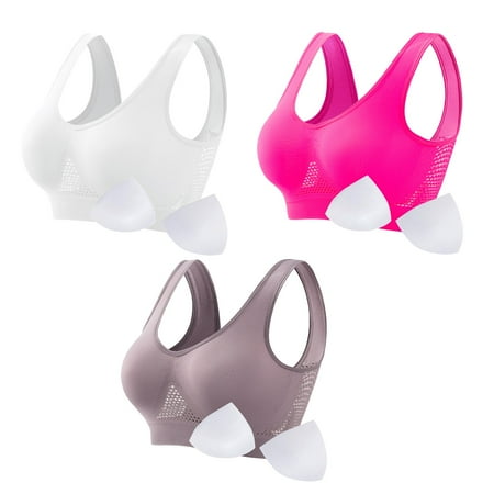 HCURIBAD Wireless Bras  Clearance! 3 Pack Women Seamless Sports Bra Breathable Wireless Up Bra with Pads Yoga Running Fitness Bralettes  Push up Bra Backless Bra Bras for Women Gray1 XL