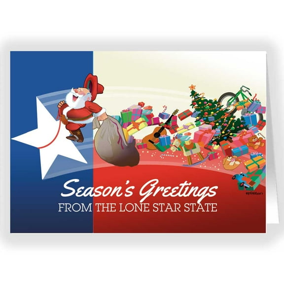 Texas Flag & Santa - Funny Holiday Christmas Cards - 18 Cards and 19 Envelopes