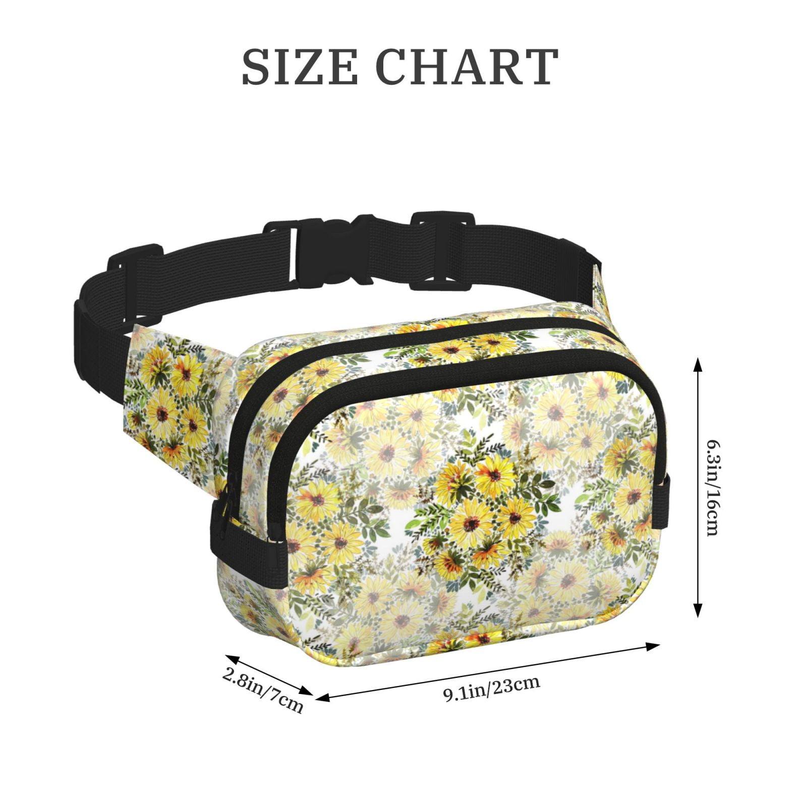 Picia Daisies And Wildflowers Print Square Double-Layer Waist Bag Mini Adjustable Waist Belt Bag Exercise Running Travel Hiking