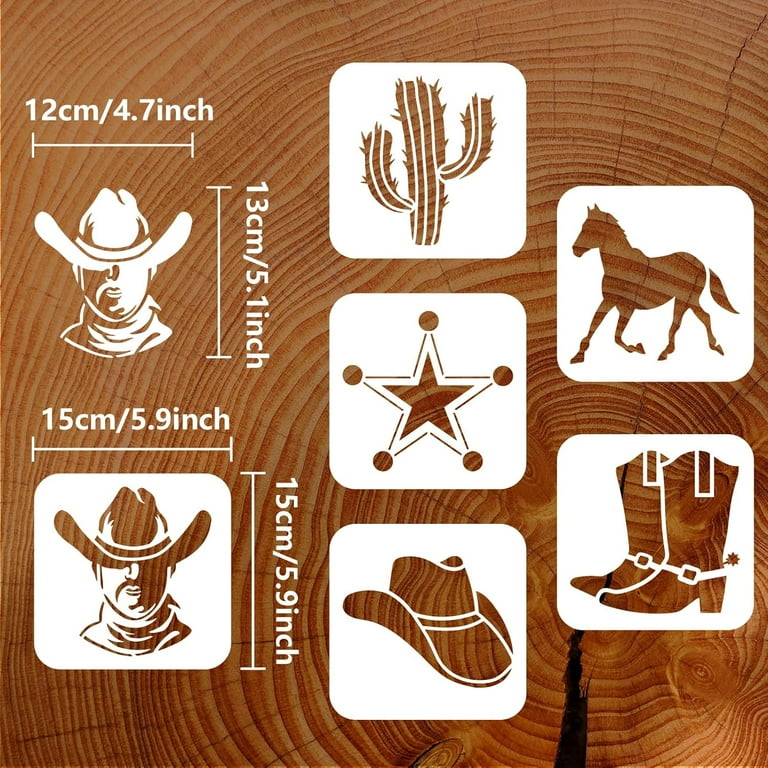 6 Pcs Western Cowboy Stencil 5.9x5.9 inch Cowboy Theme 