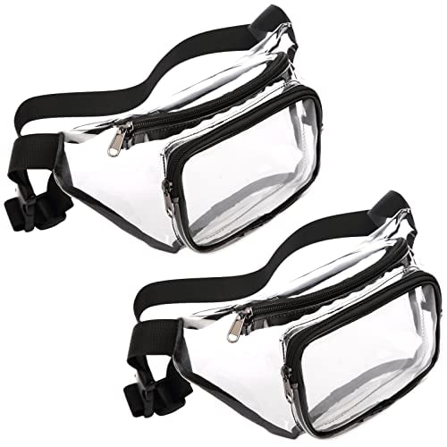 2 Pack Clear Fanny Pack Stadium Approved - Adjustable Belt Bag for Women Men Fits Sport Events,Travel,Beach,Concerts,Water-resistant Stadium Waist Bag Transparent Clear Purse