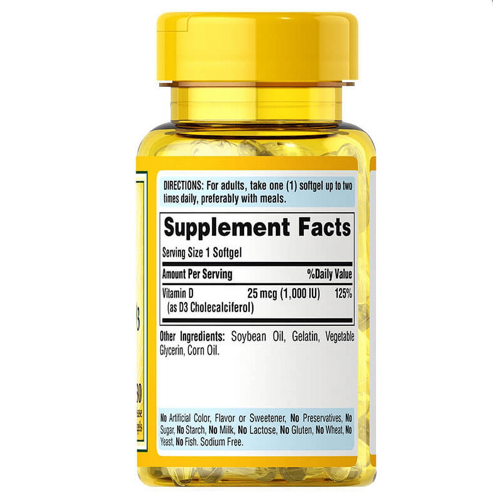 Puritan's Pride High Potency Vitamin D3 1000IU 30 easy to swallow rapid release softgels - image 3 of 3
