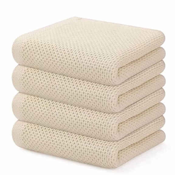 Simmore Kitchen Towels 4 Pack, 100% Cotton Waffle Weave Dish Towels for Kitchen, Beige, 13" x 28"
