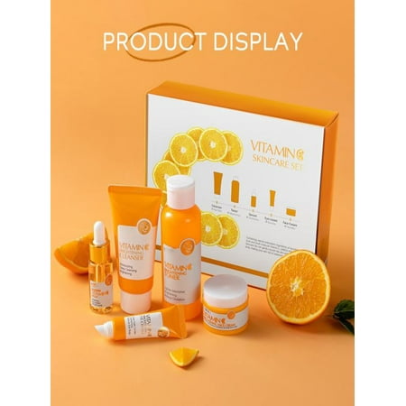 Fiudx Vitamin C Skincare Set 5 in 1skincare Travel Size Kit Skincare Gift Set with Cleanser Toner Face Serum Eye Cream and Face Cream for Teen Girls Daily Use Moisturizing Skincare Set for Women Men