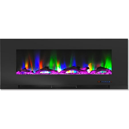 

Hanover 50 In. Wall-Mount Electric Fireplace in Black with Multi-Color Flames and Driftwood Log Display