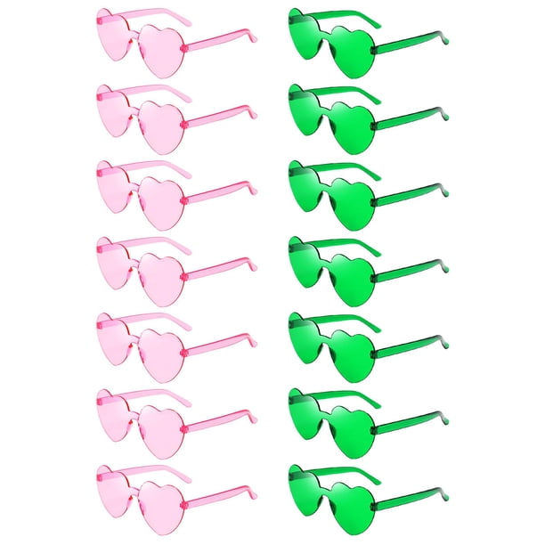 Paquete de 14 Gafas de Sol en Forma de Corazón Rosas y Verdes para Adultos