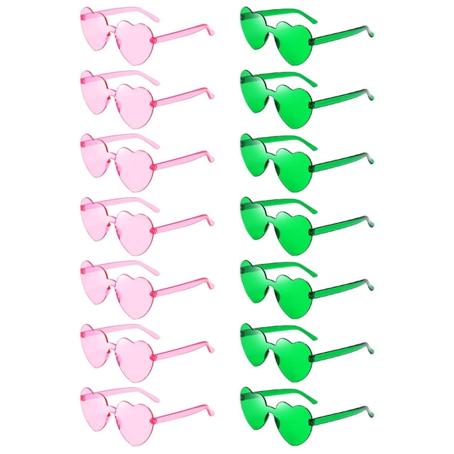 Paquete de 14 Gafas de Sol en Forma de Corazón Rosas y Verdes para Adultos