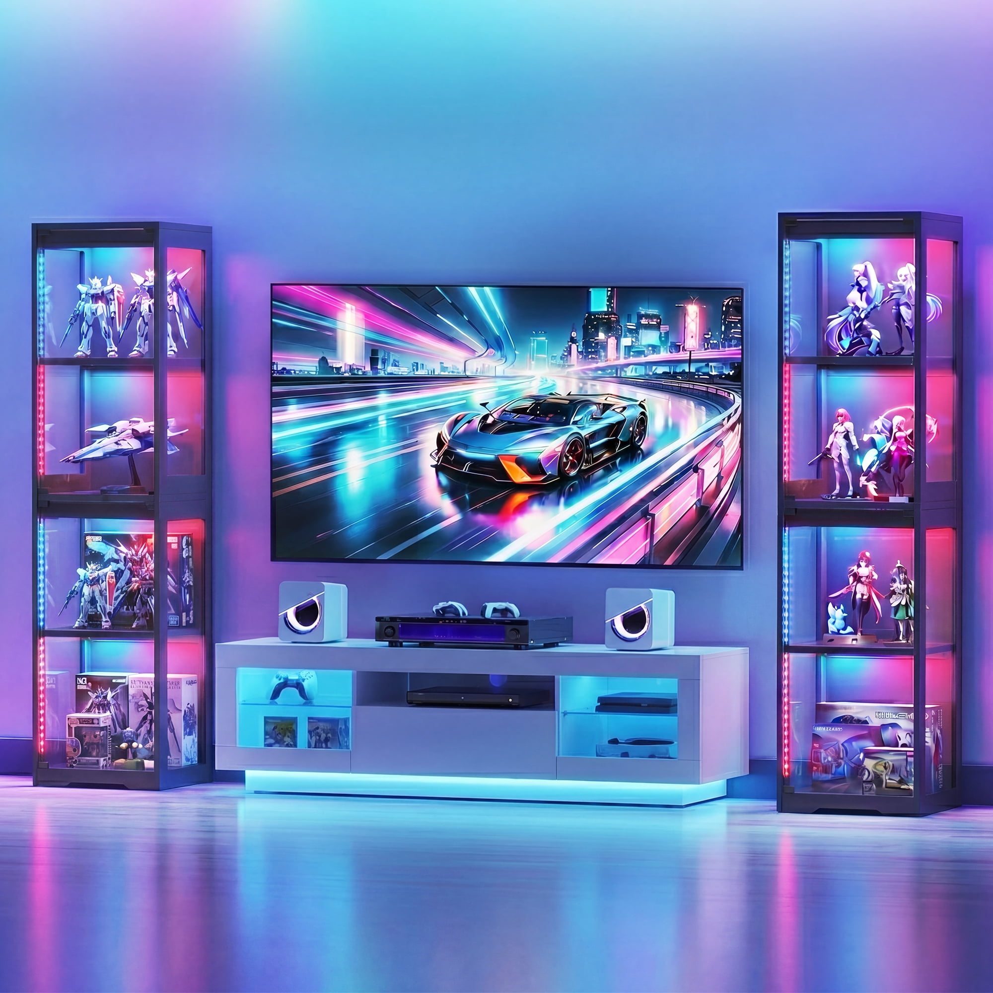 Casacomoda 4-Tier Gaming RGB Lights Display Cabinet, Corner