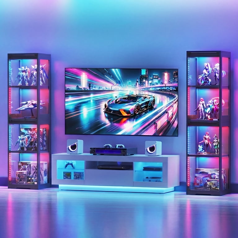 LEDディスプレイ Casacomoda 4-Tier Gaming Display Cabinet with RGB Lights, Glass