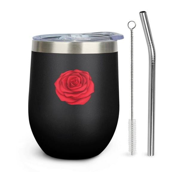 Rose 12oz Insulated Wine Tumbler with Lid and Straw – Double Wall Vacuum Mug Stainless Steel 304 Interior for Hot & Cold Drinks Coffee, Wine, Cocktails