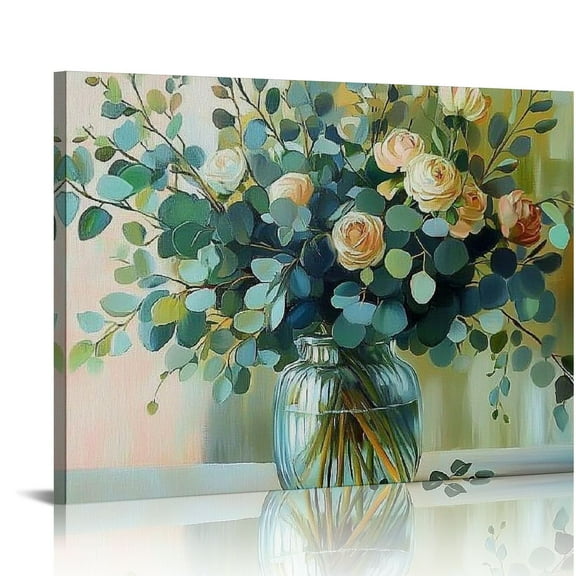 Patifu Green Eucalyptus Wall Art for Bathroom Watercolor Plant Green Leaf Canvas Wall Art Wall Paintings Home Decor Vintage Wall Pictures for Living Room Bedroom Office Ready To Hang 20x16in