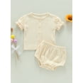 thumbnail image 2 of GXFC Toddler Baby Girls Summer Solid Outfits Infant Girls Short Sleeve Button Down Tops+Shorts Pants Set Casual Clothes 2Pcs 0-3T, 2 of 8