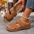 thumbnail image 4 of Rokment Wedges Sandals for Women Beach Summer Comfortable Leather Orthopedic Arch Support Walking Slides Plantar Fasciitis Recovery Dress Slip on A Size 6, 4 of 7