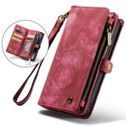 iPhone Xs Max Wallet Case, Dteck Multi-function 2 in 1 PU Leather Zipper 11 Card Slots Card Slots Money Pocket Clutch Wallet Case Detachable Magnetic Cover For Apple iPhone XS Max, Red