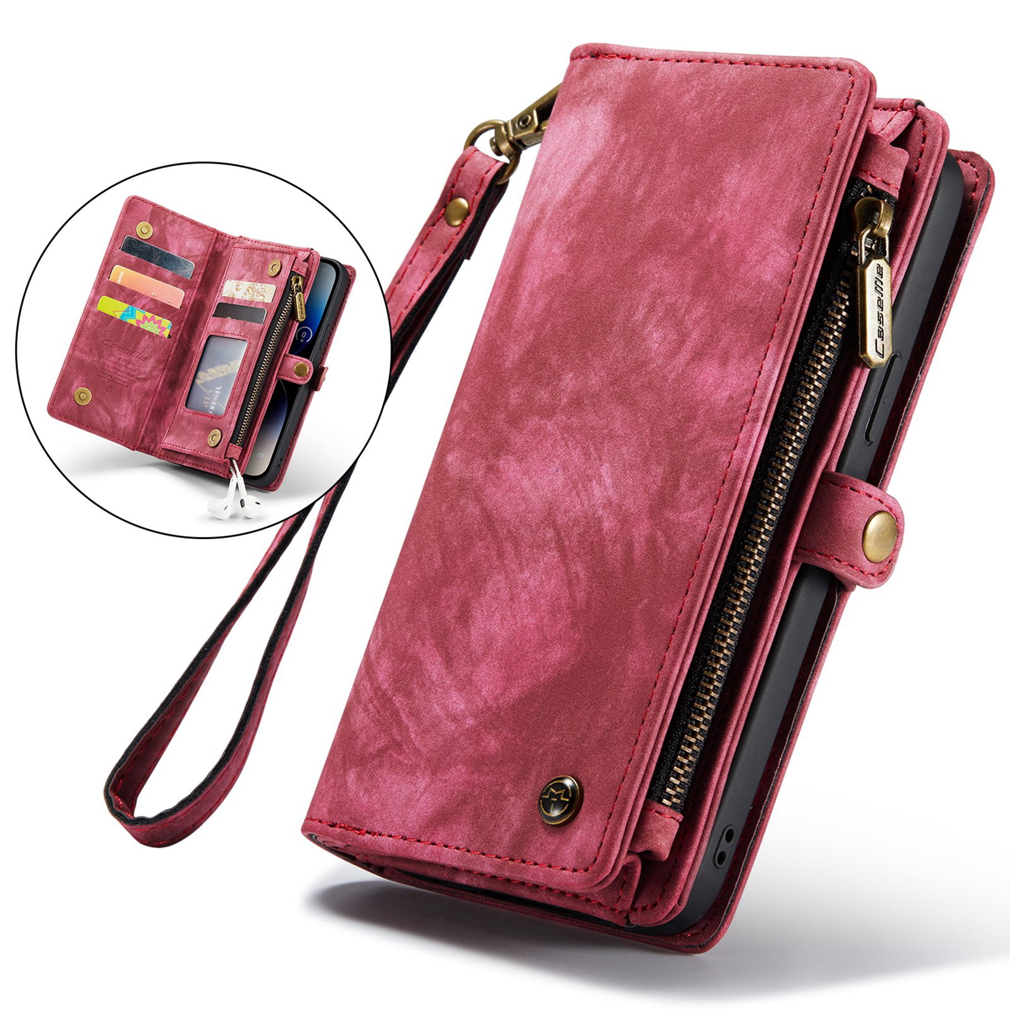 iPhone Xs Max Wallet Case, Dteck Multi-function 2 in 1 PU Leather Zipper 11 Card Slots Card Slots Money Pocket Clutch Wallet Case Detachable Magnetic Cover For Apple iPhone XS Max, Red