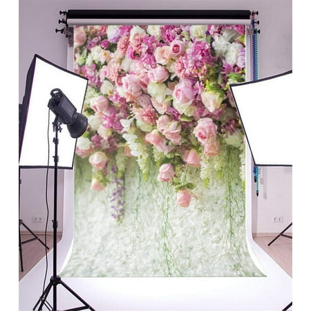 Image of ABPHOTO 5x7ft Photography Backdrop Blooming Rose Florals Shabby Wall Romantic Photo Background Backdrops for Photography Photo Shoots Party Adults Wedding Personal Portrait Photo Studio Props