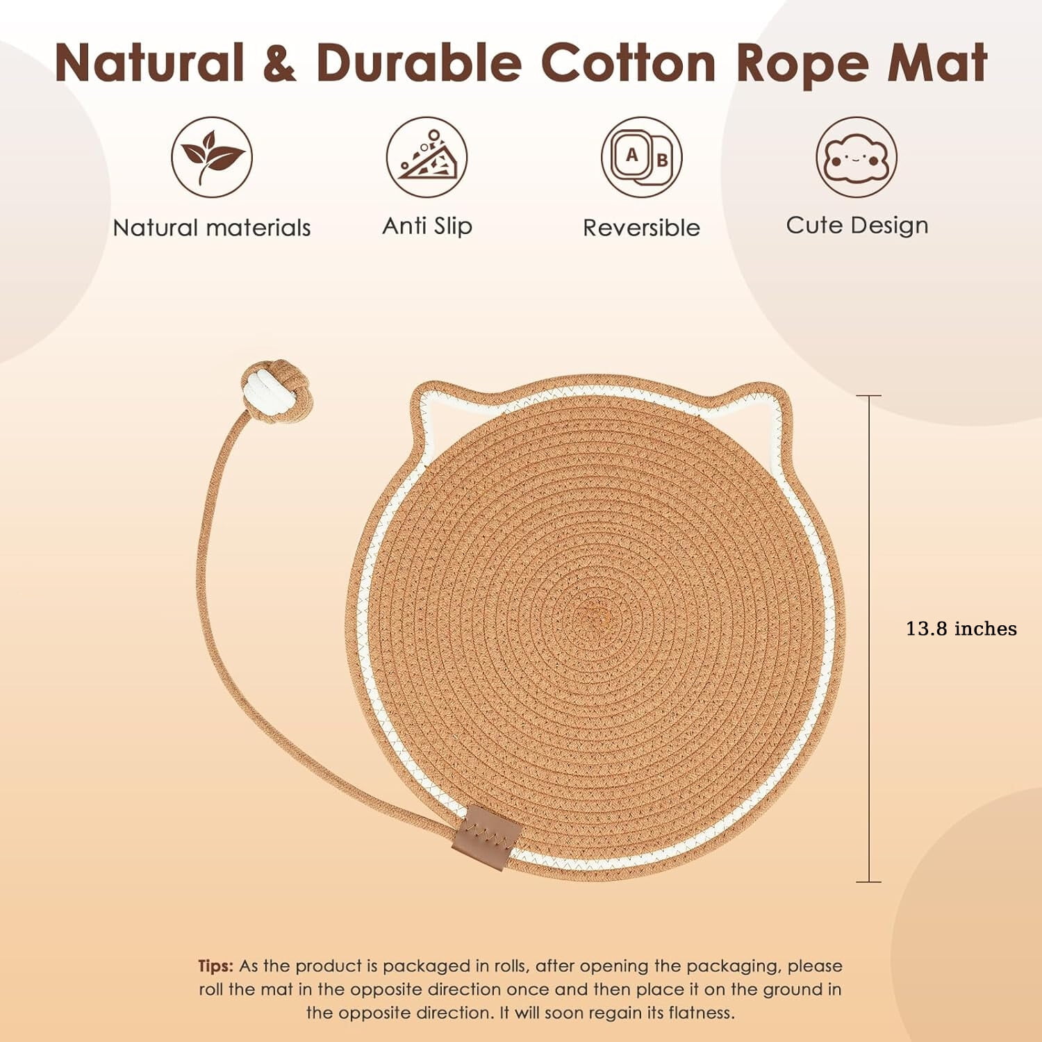 2 Pack Cat Scratching Pads, 16.9" Round Natural Cotton Rope - Wall Or Floor Scratcher With Hanging Toy - View #4