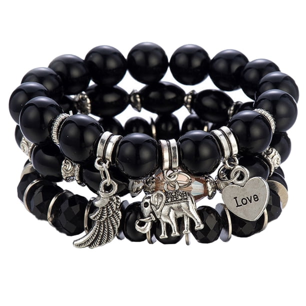 Pulsera de bola con patrón de amor con alas de elefante con cuentas bohemias simples