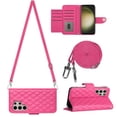 thumbnail image 2 of SaniMore Case for Samsung Galaxy S24 Ultra, PU Leather 3D Lattice Stylish for Girls Crossbody Lanyard Flip Kickstand Card Slots Cash Pocket Magnetic Clasp Full Protective Shockproof Wallet Shell, Rose, 2 of 9