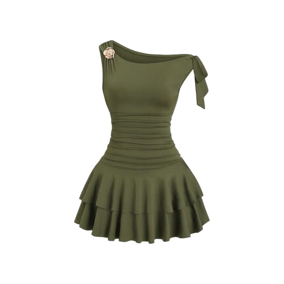 Vestido mini sin hombros y sin mangas Floerns, verde oscuro