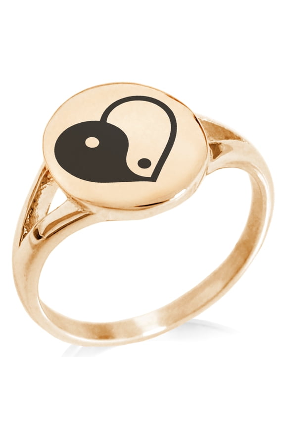 Stainless Steel Yin Yang Heart Minimalist Oval Top Polished Statement Ring