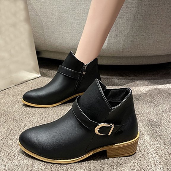 JUSLIO Boots for Women,Chunky Heel Boots Fashion Casual Zipper Comfort Solid Color Round Toe Womens Boots