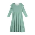 thumbnail image 5 of Abcomgle Girls Maxi Dresses 10-12 Casual A-Line Ruffle Long Sleeve Maxi Dress Solid Color Crew Neck Sundresses Beach Tiered Dresses with Pockets,Mint Green, 5 of 5