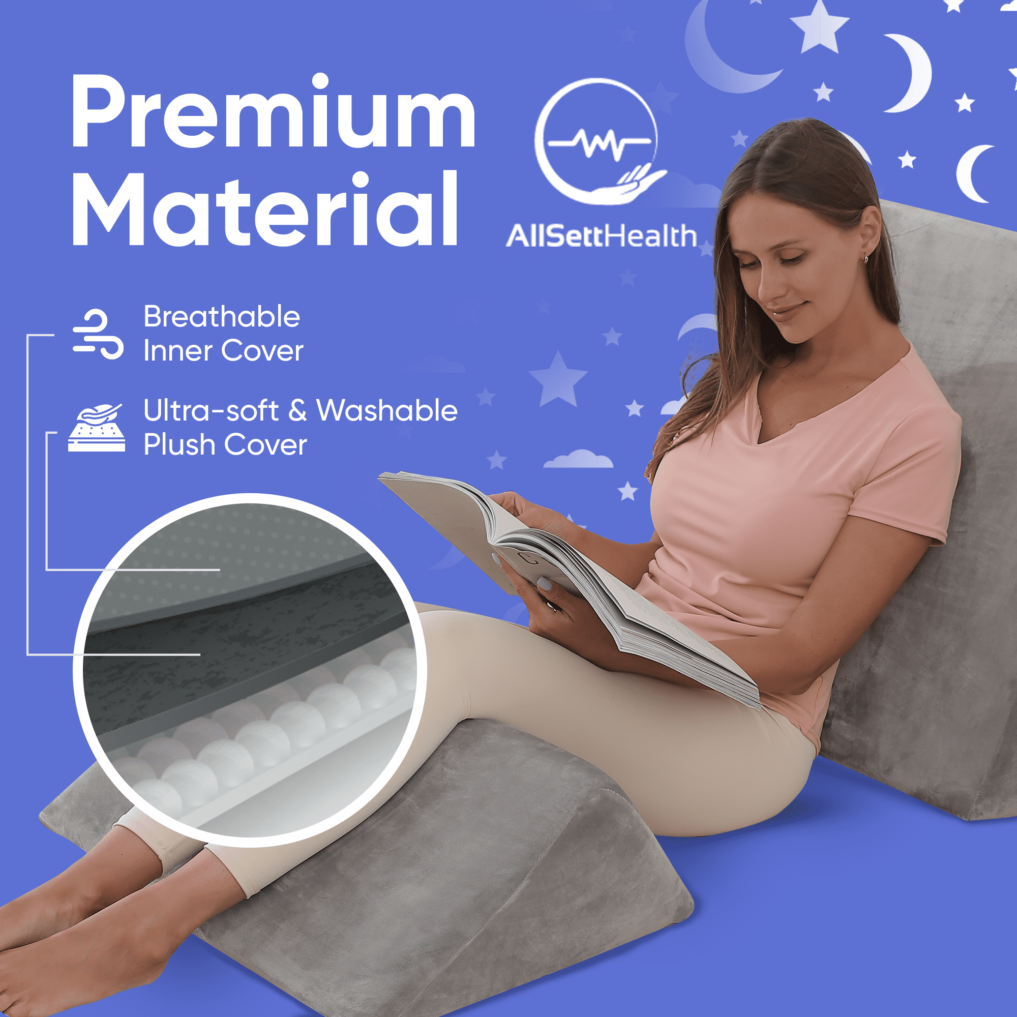 AllSett Health Bed Wedge Pillow – 2 Separate Memory Foam Incline Cushions