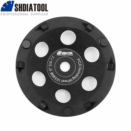 

SHDIATOOL PCD Diamond Grinding Cup Wheel 1pc or 2pcs Dia 4.5 5 for Remove Epoxy Glue Mastic Paint and Concrete Floor Surface Coating 5/8 -11 Thread