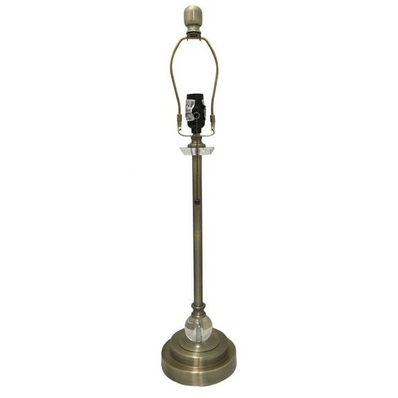 Royal Designs 27" Crystal and Antique Brass Plating KD Pull Chain Lamp Base with Harp and Finial