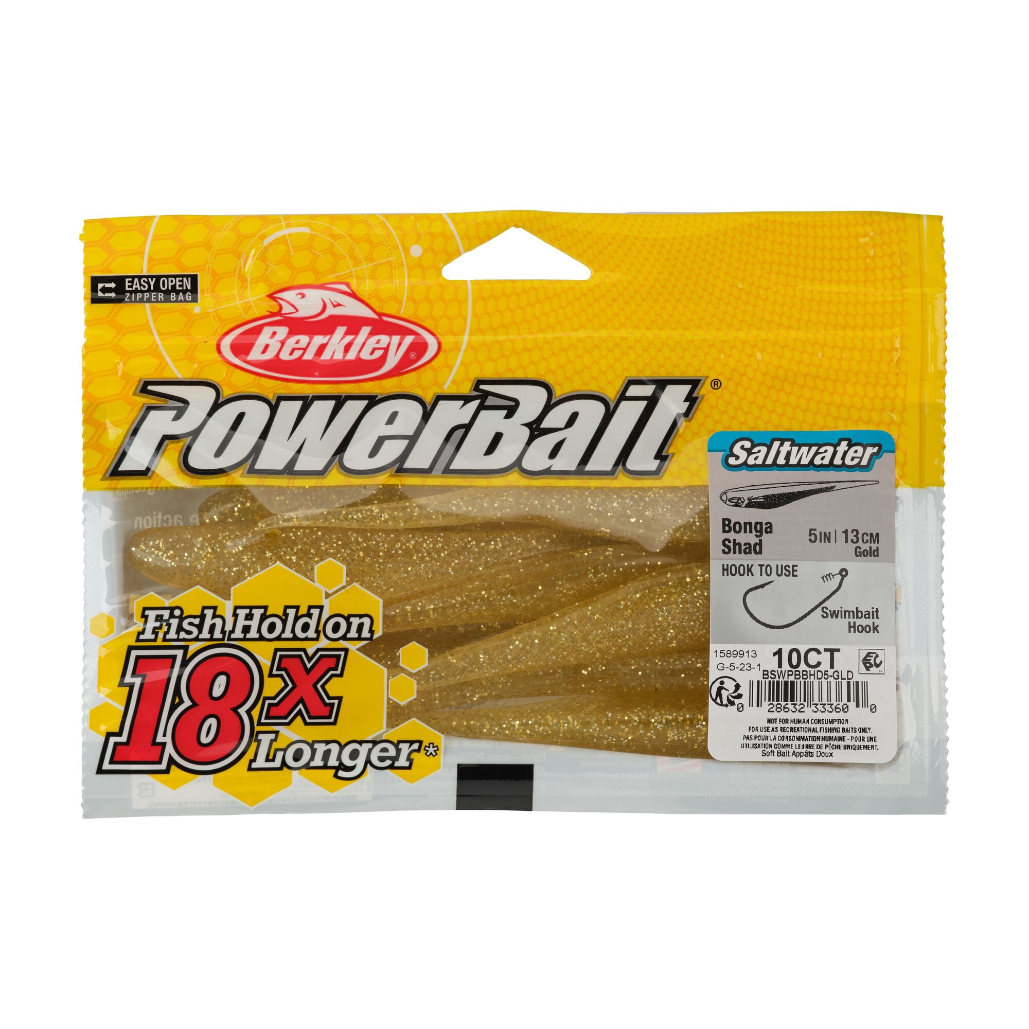 Berkley PowerBait® Saltwater Bonga Shad, 5 in, Jerkbaits, Gold (10-count)