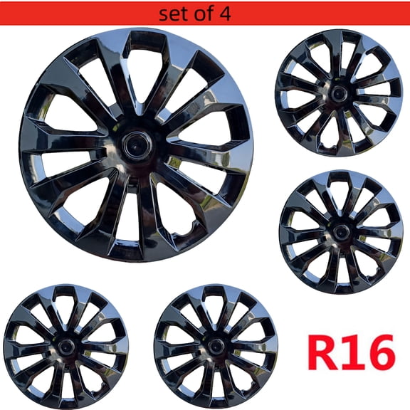 (4-Pack) Black Premium 16" Wheel Rim Cover Hubcaps for R16 Tire and Rim OEM Style Replacement Snap On Car Truck SUV Hub Cap