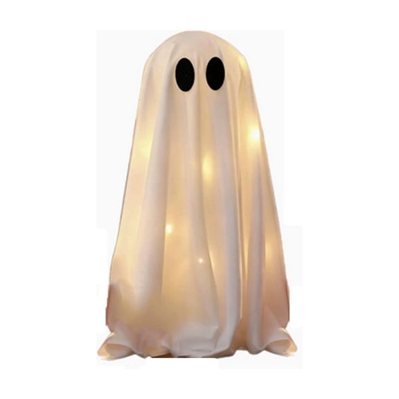 huayou Halloween Light Up Standing Ghost Decoration, 20.47 Inch Fabric LED Glowing Ghost Tabletop Ornament, for Indoor Table Party Spooky Holiday Home Decor