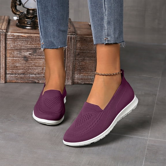 Willtoo Orthopedic Dress Shoes for Women Knit Slip on Comfort Lightweight Walking Shoes Arch Support Breathable Casual Shoes Non-Slip Fashion Running Sneakers