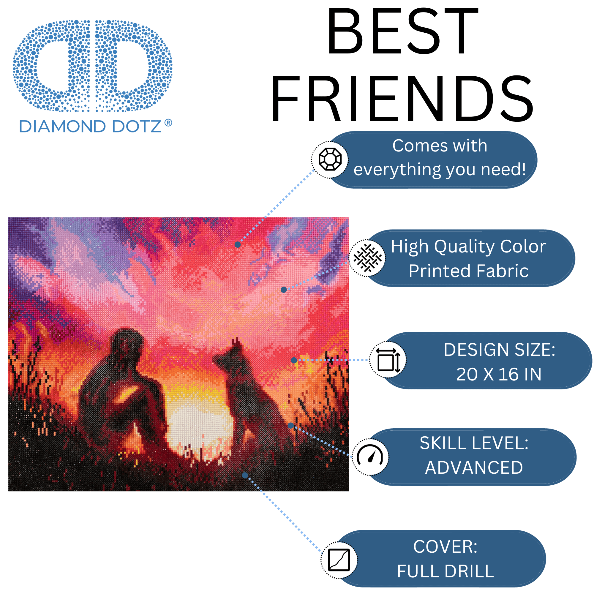 Diamond Dotz at Home Best Friends Diamond Painting Kits for Adults - Diamond Art Kits a Relaxing Creative Craft Kit with Dotz Gems 20x16