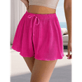 thumbnail image 5 of Summer Casual Tie Front Lettuce Trim Ribbed Knit Shorts High Waist Women'S Shorts Rose Red L, 5 of 7