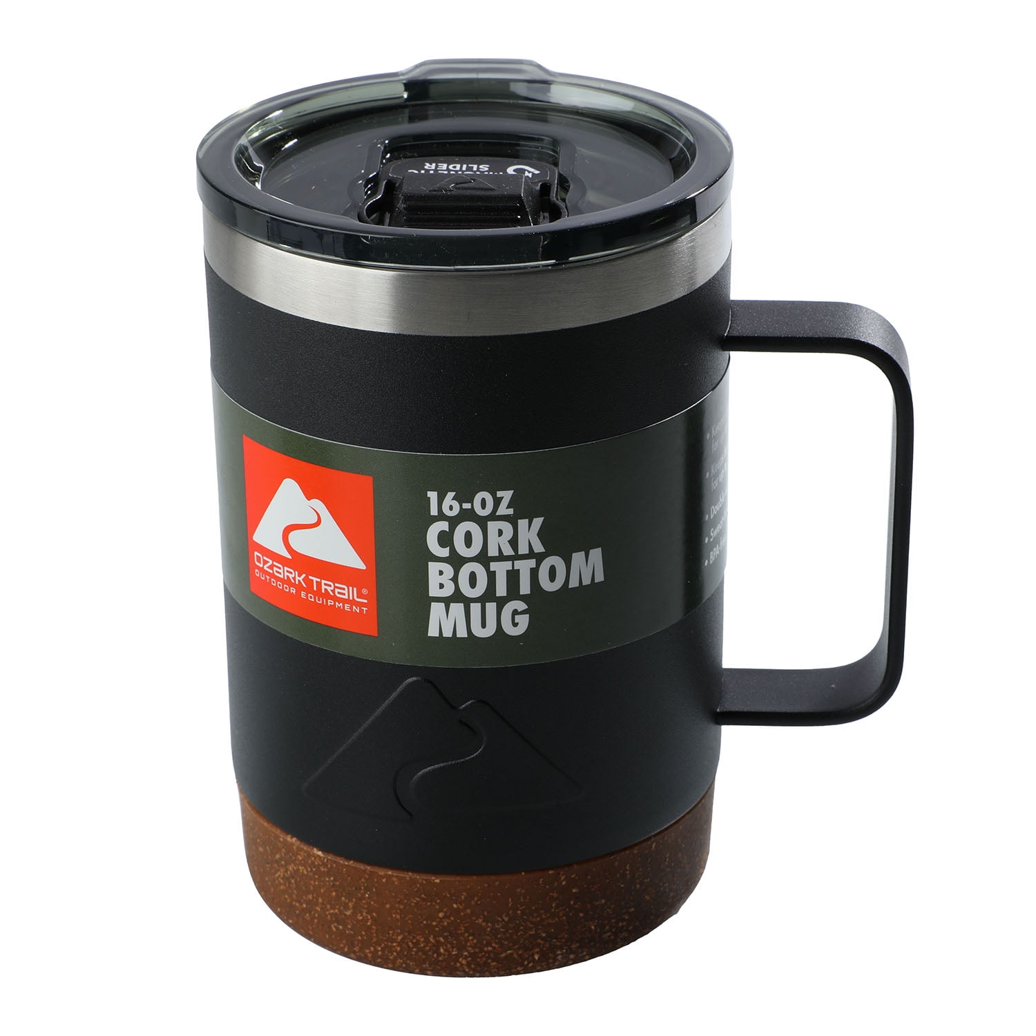 (3 pack) Ozark Trail 16 oz Stainless Steel Insulated Coffee Mug with Cork Bottom, Black