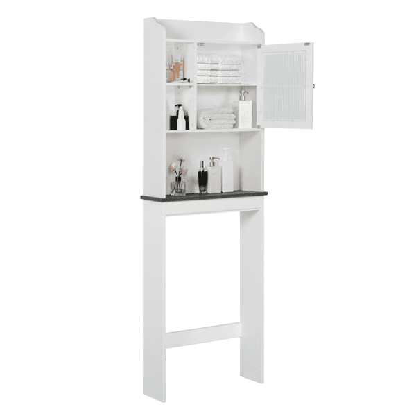 BW Brands Wood Over The Toilet Storage Cabinet Organizer White