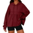 thumbnail image 2 of Miluxas Womens Oversized Hoodies Sweatshirts Solid Casual Lantern Long Sleeve Drawstring Peplum Hem Loose Hooded Pullover Tops Wine L(L), 2 of 9