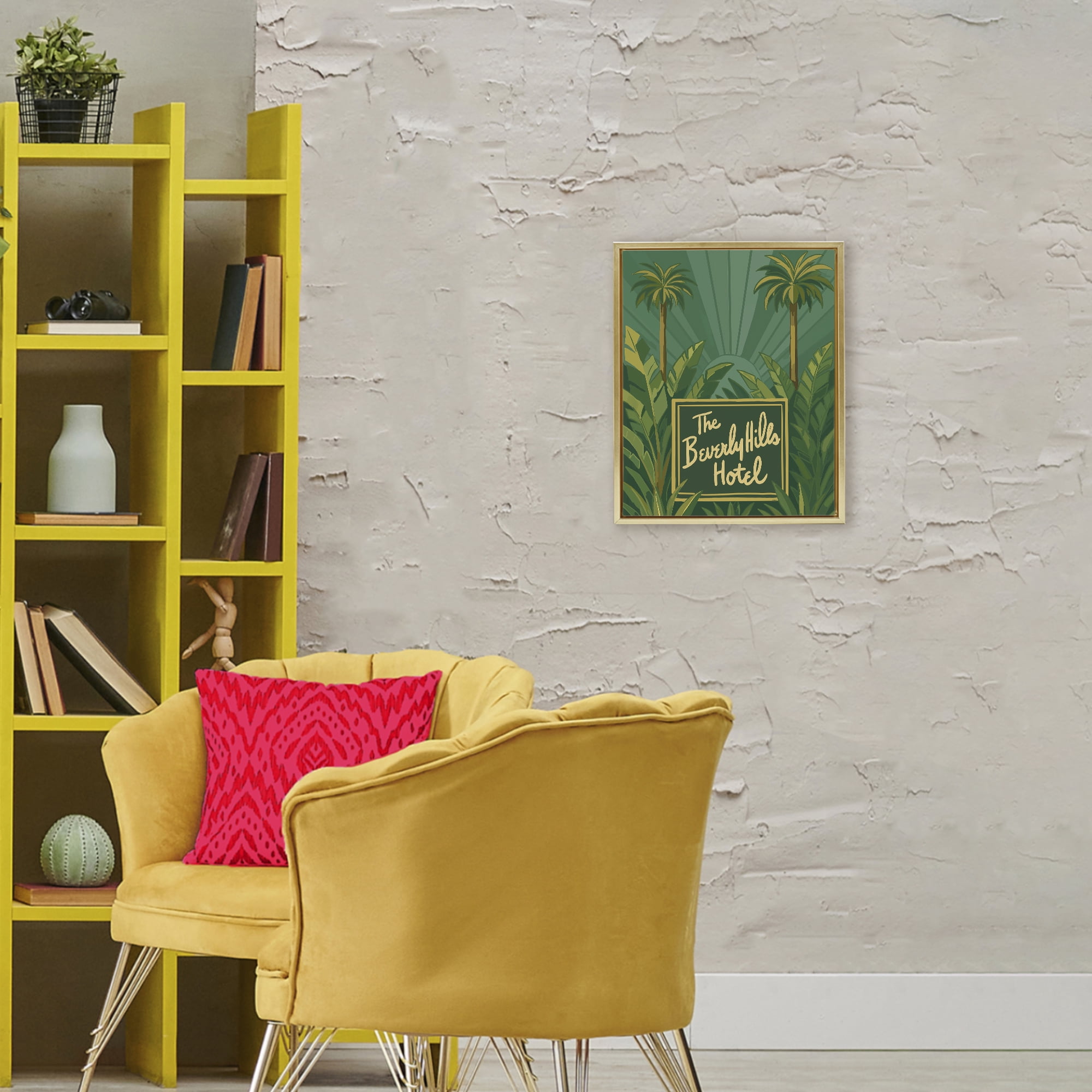 Stupell Industries Retro Beverly Hills Hotel Gold Framed Floater Canvas Wall Art, design by Amelia Noyes