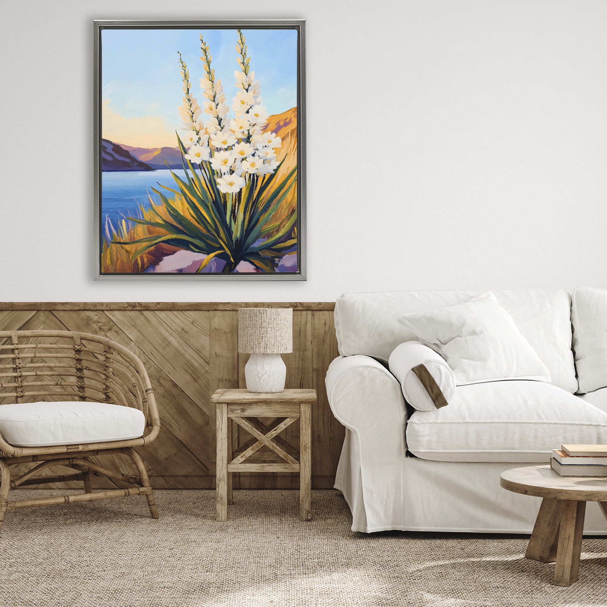 Stupell Industries Yucca in Bloom By The Lake Gray Framed Floater Canvas Wall Art, design by The Prints Vibe