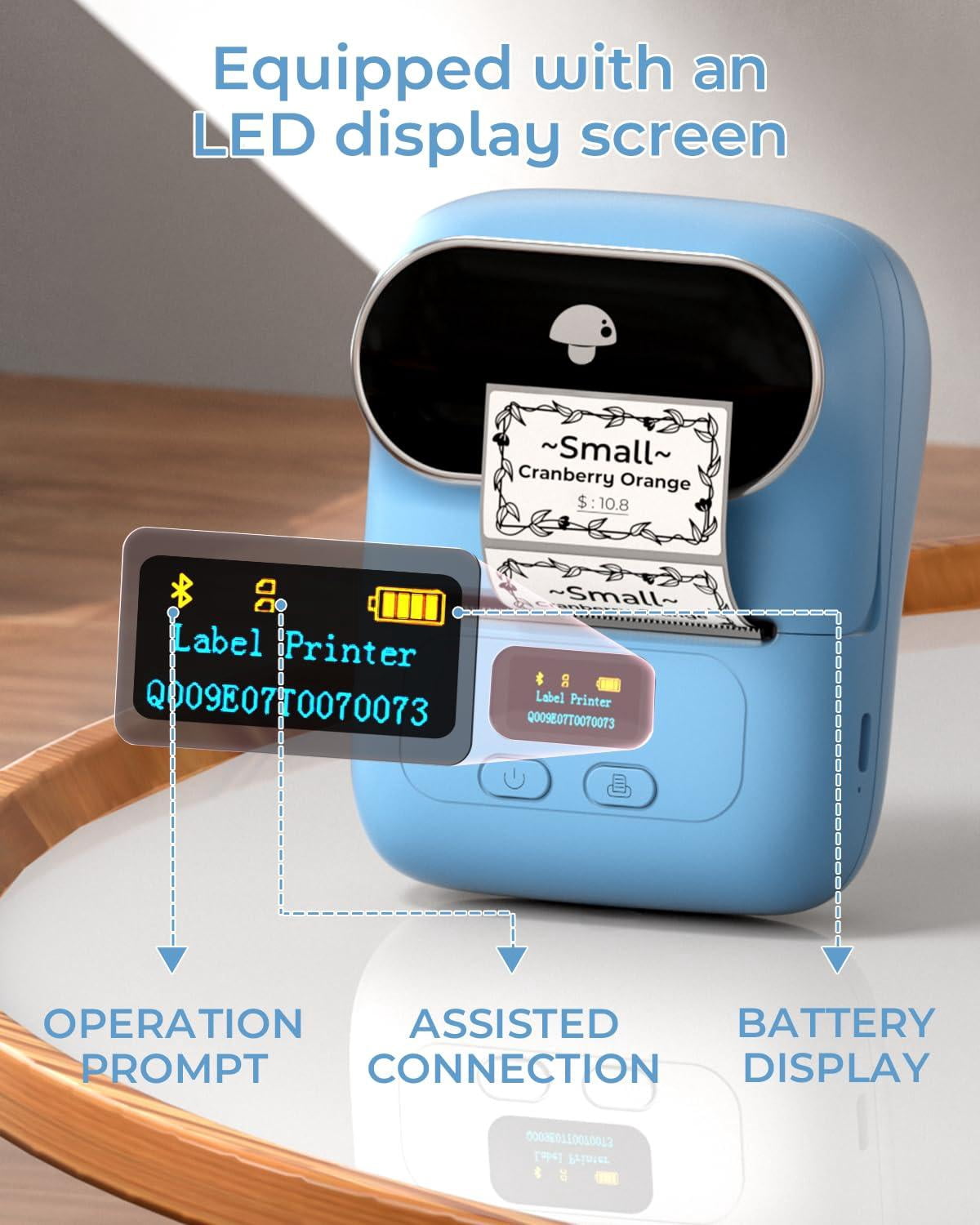 Barcode Label Printer - M110 Maker Portable Machine For Small Business  Address Logo Clothing Jerwery Thermal Compatible With Phones & Pc Blue