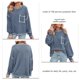 thumbnail image 3 of Blusa de mujer Fibra de poliéster Cuello redondo Hombro caído Camisa femenina informal de manga larga para otoño invierno Azul S, 3 of 6