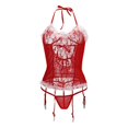thumbnail image 1 of WZXFASHION Womens Sexy Christmas Lingerie Red Santa Lace Chemises Set Bodysuit Intimates Red M, 1 of 9