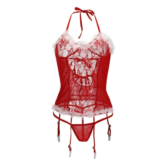 Clearance Sale 2025 Intimates Womens Sexy Christmas Lingerie Red Santa Lace Chemises Set Bodysuit Clearance Deals Overstock Items Clearance